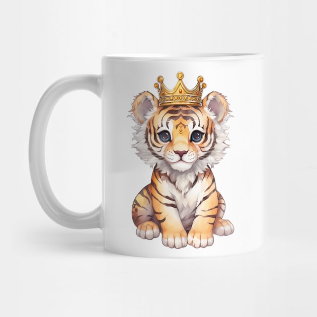 Watercolor Bengal Tiger Wearing a Crown by Chromatic Fusion Studio